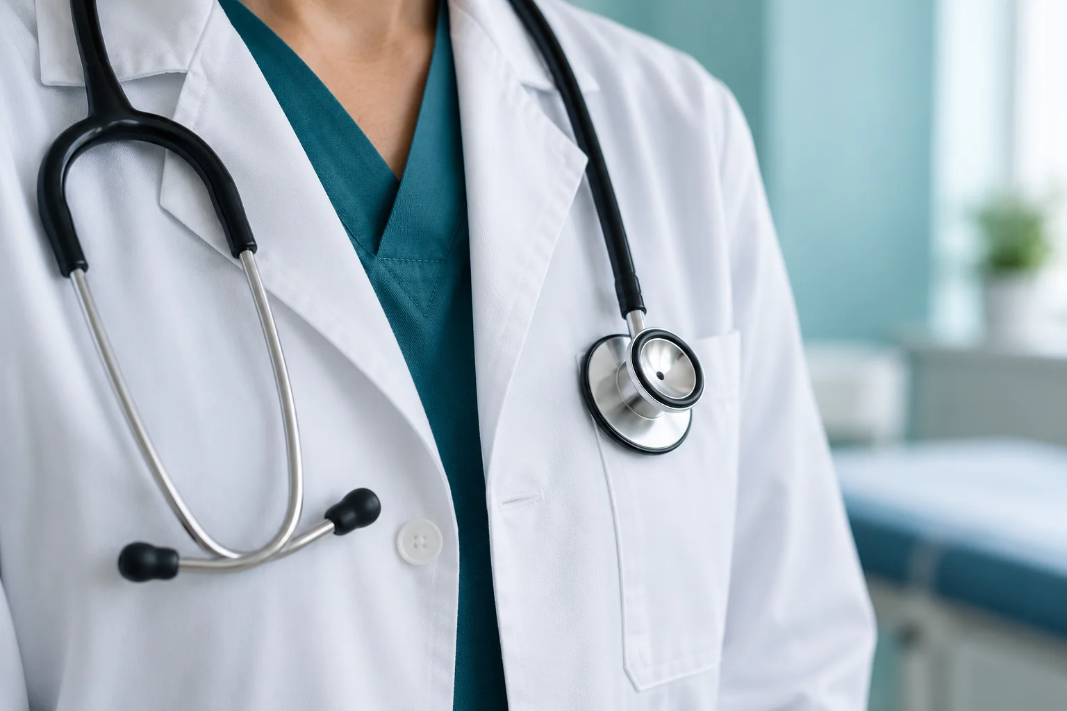 Representative image of a stethoscope over a white medical coat